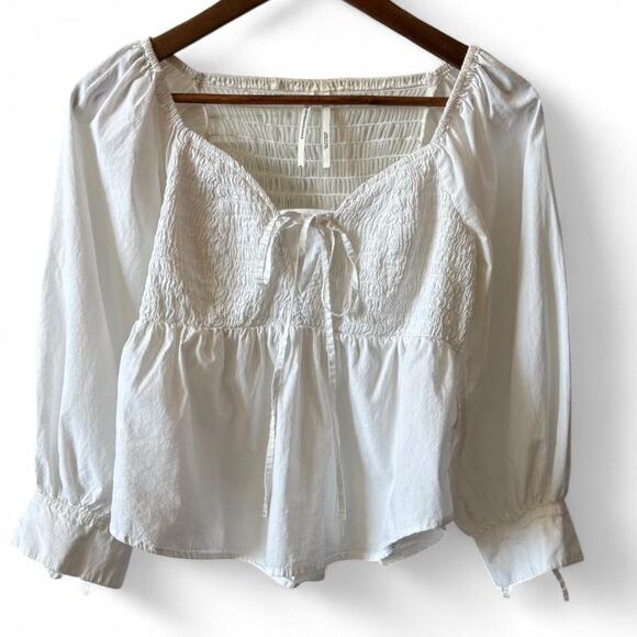 Anthropologie White Smocked Peasant Top S Cottagecore Romantic Blouse - Picture 6 of 8